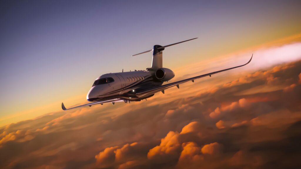 avião em voo de cruzeiro em fim de tarde