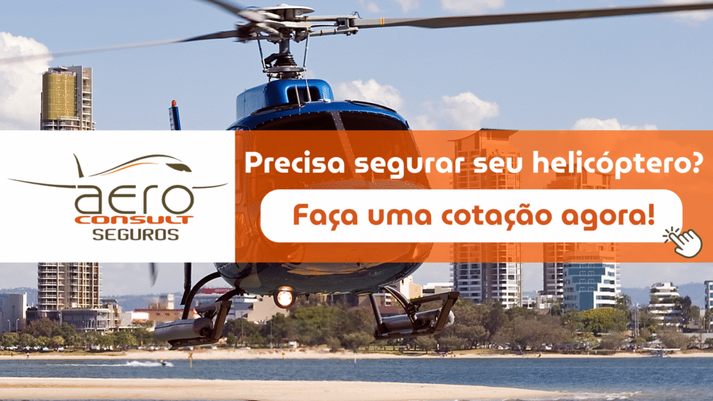 Helicóptero voando sobre o mar fazendo propaganda de seguro.